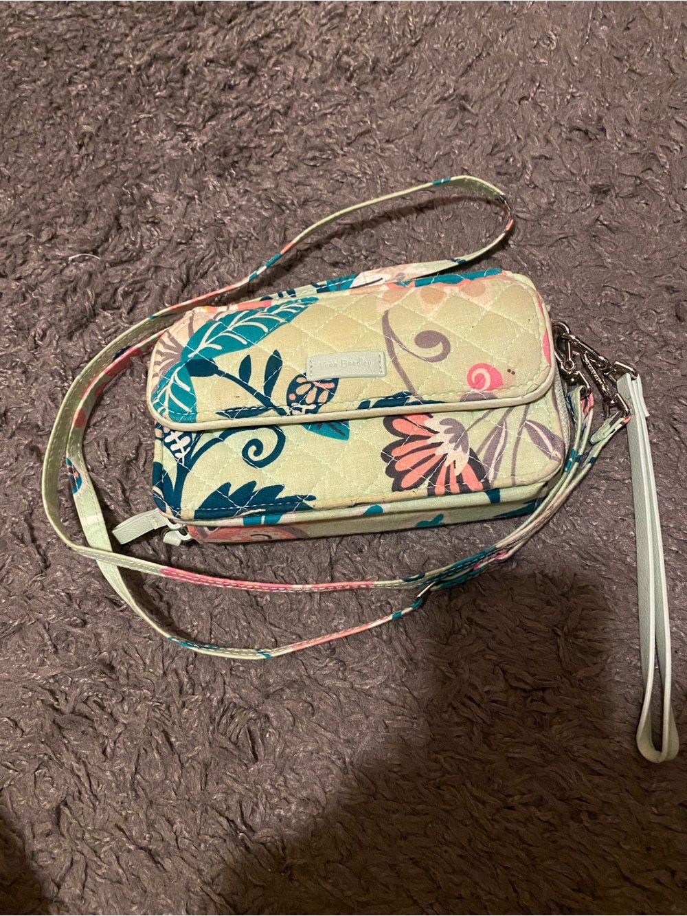 Vera Bradley Floral Quilted Crossbody Wristlet - Mint Multi